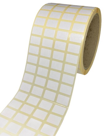 32 00074 - Etiketa 15 mm x 10 mm, Pololesklý papír, Bílá, Dutinka 76 mm, 5000 ks/kotouč, Permanentní lepidlo, Průměr kotouče 97 mm