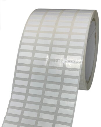 32 00071 - Etiketa 19,05 mm x 6,35 mm, 4 - Produkce, Polyethylen, Bílá, Dutinka 76 mm, 10000 ks/kotouč, Permanentní lepidlo