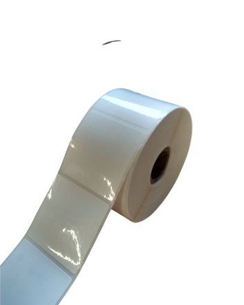 32 00140 - Etiketa 50 mm x 50 mm, Polypropylen, Bílá, Dutinka 25 mm, 1000 ks/kotouč, Permanentní lepidlo, Průměr kotouče 97 mm