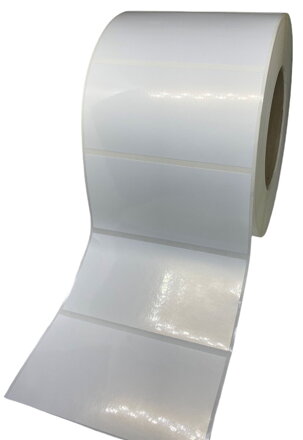 32 00299 - Etiketa 90 mm x 35 mm, Polyethylen, Bílá, Dutinka 40 mm, 1000 ks/kotouč, Silné lepidlo, Průměr kotouče 95 mm