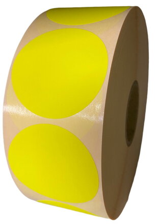 32 00329 - Etiketa kruh 15 mm, Papír, Žlutá reflexní, Dutinka 76 mm, 2000 ks/kotouč, Permanentní lepidlo