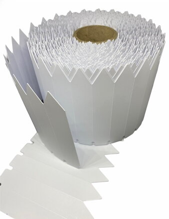 32 00944 - Etiketa zahradnická zapichovací 105 mm x 23,5 mm, PVC, Bílá, Dutinka 40 mm, 1000 ks/kotouč, Průměr kotouče 100 mm.