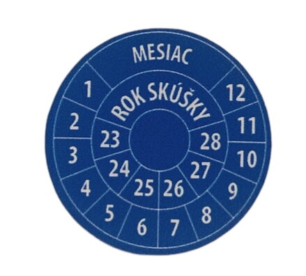 32 00695 - Etiketa kruh 30mm, Polypropylén, Bílomodrý, Kontrolní štítek - dátumovka, Permanentní lepidlo, Na archu