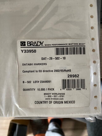 32 00722 - Brady, DAT-29-502-10, Y33950, 10000 ks/balení
