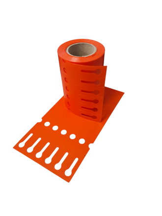 32 00940 - Etiketa záhradnícká 17 mm x 160 mm, 6 - Produkce, Polypropylen, Oranžová, Dutinka 40 mm, 500 ks/kotouč, Průměr kotouče 70 mm.