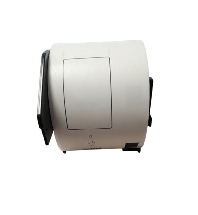 32 01025 - Etiketa 62 mm x 100 mm s držiakom, Thermo eco, Biela, Dutinka 25 mm, 300 ks/kotúč, Permanentné lepidlo, DK-11202, Brother, Priemer kotúča 82 mm