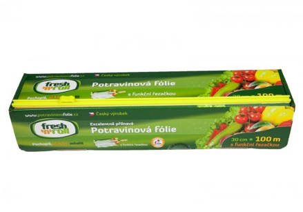 37 00234 - Potravinářská stretch folie fresh and roll 300 mm x 100 m, 9 my, potravinářská s funkční rezačkou, Transparentní