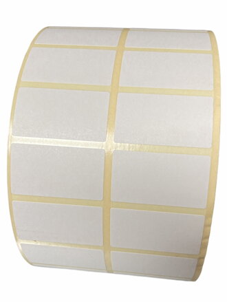 32 00122 - Etiketa 30 mm x 12 mm, 2 - Produkce, Matný papír, Bílá, Dutinka 76 mm, 10000 ks/kotouč, Permanentní lepidlo, Průměr kotouče 142 mm