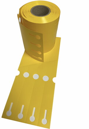 32 00349 - Etiketa zahradnická 25 mm x 254 mm, 4 - Produkce, Polypropylen, Žlutá, Dutinka 40 mm, 600 ks/kotouč, Průměr kotouče 96 mm.