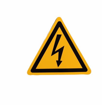 32 00433 - Etiketa Trojúhelník strana, 100 mm, Polypropylen, Žlutočerná - blesk, Permanentní lepidlo